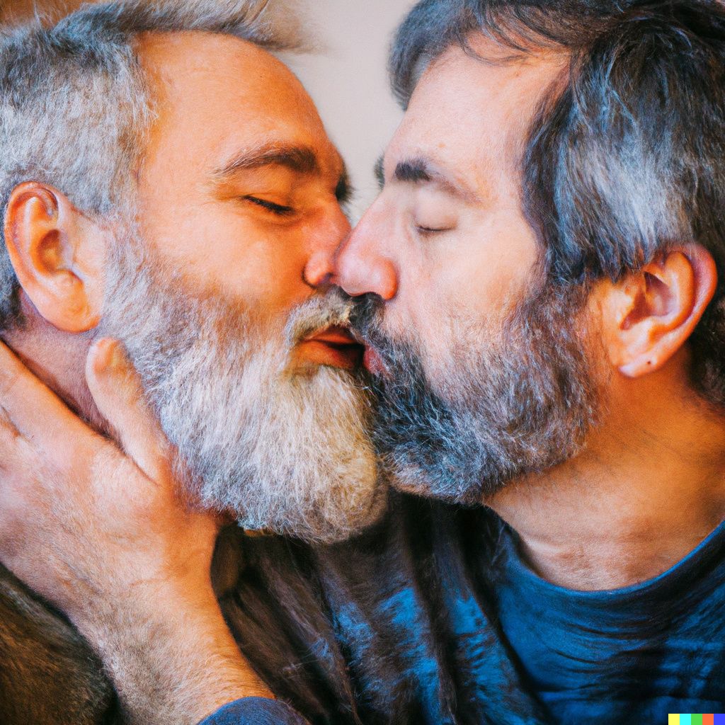 DALL·E 2022-07-31 01.37.36 - two old beard gray men kissing each other romantically1 .jpg