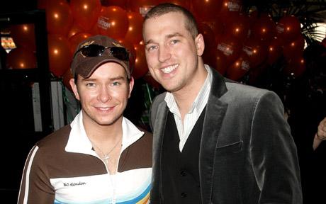 Singer Stephen Gately (L) and Andy Cowles arrive at the VIP screening of 'Horton Hears A Who' at the Vue cinema, Leicester Square on March 2, 2008 in London, England.  Photo Dave HoganGetty.jpg